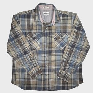Vtg Shelter Bay Arrow Jacket Mens XL Brown Blue Plaid Flannel Wool Blend Shacket